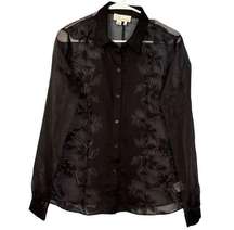 Sachin + Babi Women’s Black Sheer Floral Collared Button Down Shirt