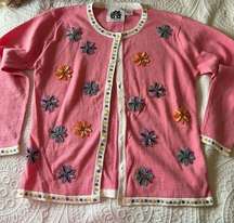 VINTAGE STORYBOOK KNITS Sequin flower daisy cardigan sweater SIZE SMALL BRATZ