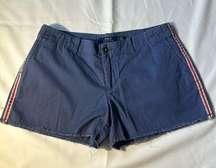 Polo Ralph Lauren Women’s Blue Shorts W/Red/White Ribbon Down Sides Size 4-EUC