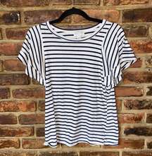 Jun & Ivy White Black Striped Short Flutter Sleeve Top Women's Size Small