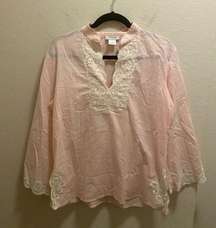 Natori Pink Tunic With White Lace Accents Size Small