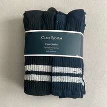 8-Pairs Club Room Black & Navy Crew Socks, Cushioned Size 10-13 New w/Tag