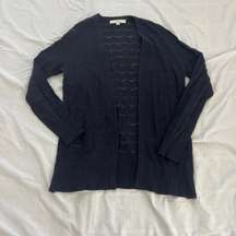 Loft rayon/wool blend open front cardigan   Size medium  Condition: great Color: navy   Details : - See photos for approx. measurements laying flat - Open knit  - Comfy and easy to throw over any outfit 