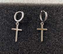 925 Silver Plated Cross Dangle Drop Earrings for Men Women, Cross Earrings