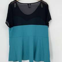 Torrid Peplum Top Sweetheart Mesh Knit Turquoise Black Plus Size 3 Plus