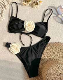 Black Bikini With Flower Detail 