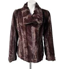 Dennis by Dennis Basso Brown Faux Fur Moto Jacket, Sz S