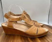 Pikolinos Puerto Vallarta Wedge Open Toe Sandals Brown Leather W 41 / US 10-10.5