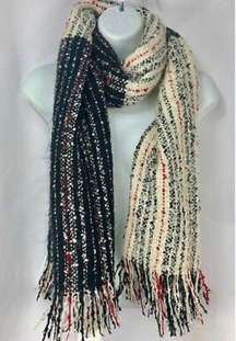 Madden Girl Woven Scarf Wrap About 22 x 71 Black White Red Fringed