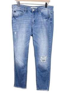 Kancan KC11046 Mid Rise Torn Straight Cropped Leg Stretch Denim Blue Jeans 28