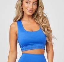 Cobalt Blue Logo Trim Scoopneck Criss Cross Back Active Top NWT