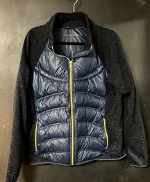 navy blue puffer coat with sweater sleeves XL