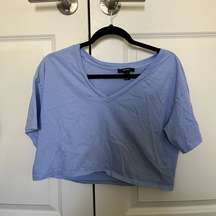 Short Sleeve Cropped Blue V-Neck Tee Shirt