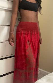 Lapis red and brown (gold-ish brown) midi skirt