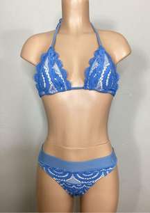 New. Pilyq sky blue lace high rise triangle bikini. L/M. Retails $169