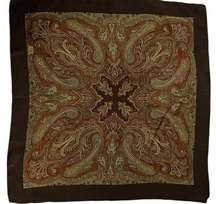 Vintage Liberty of London Silk Scarf Brown Trim Beige Paisley 23x23 100% Silk F4