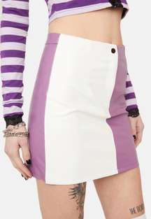 NWT  out & about Vegan Leather Purple & White Color Block Mini Skirt S