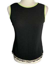 Vintage 90s Ronni Nicole Tank Top S Petite Black Beaded Strech Knit Sleeveless