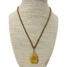 Gold Tone Striated Stone Necklace