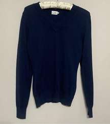 Navy Blue Essential V Neck Soft Jersey Knit Sweater Top Small