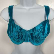 Vintage Adonna 34D Bra Second Skin Satin Blue Adjustable Wide Straps Nylon Blend