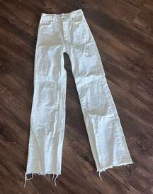 Zara white raw hem high rise wide leg jeans
