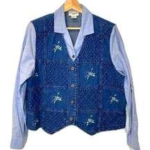 Alfred Dunner Vintage Blue Denim Shirt Vest Combo Petite Size Large