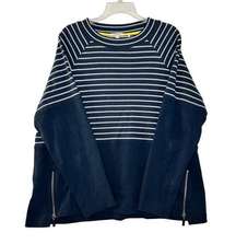 Barbour Crewneck Sweatshirt Side Zippers Navy Blue Gray Stripes 100% Cotton 14