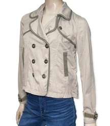 Free People Women’s Size 4 Light Gray Double Breasted Cotton Mini Trench Jacket