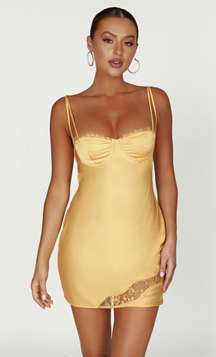 satin lace slip mini dress in lemon