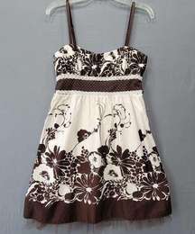 Heart Soul Women Dress Size M Brown Stretch Mini Forest Fairycore Floral Strappy