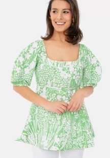 NWT Tuckernuck Green Garden Floral Nealy Corset Top Puff Sleeve size S