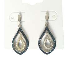 Vintage Blue Clear Crystal Teardrop Dangle Earrings Silver Plated Post