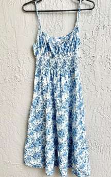 Krewe Du Q Sleeveless Floral Print Crete A-Line Midi Dress Blue Women's Size L