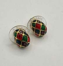 Joan Rivers Faberge Egg Multicolor Stud Earrings Jewel Tone