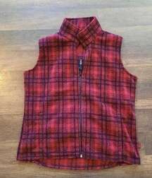 Woolrich Women's Large Red Black Hunt Plaid Fleece Full-Zip Vest Two Pockets