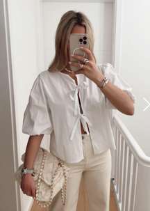 Hello Moon Boutique White Tie Front Top