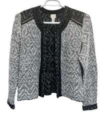 Chico's Darling Cardigan Black White Size M Size 2 Open Front Jacket Tweed