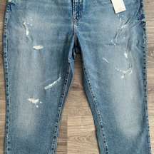 NWT Good American Good Classic Jeans High Rise Distressed Indigo046 US 14/28"Ins