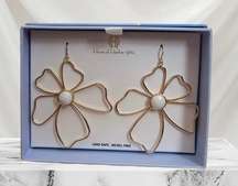 NIB House of Harlow 1960 Gold Plated Flower Petal Dangle Earrings Floral