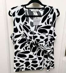 Kasper Sleeveless V Neck Mock Wrap Top Black & White Size XL NWT