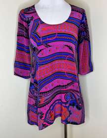 Plenty by  100% Silk Tunic Mini Dress XS Purple Pink Scoop Neck Chic