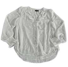 1. State Shirt Womens Small White Button Up Sheer Blouson Top Cuffed Blouse Poly