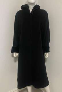 Vintage Hooded Wool Coat w/ Braided Trim Velvet Inner Lining Sz 16P