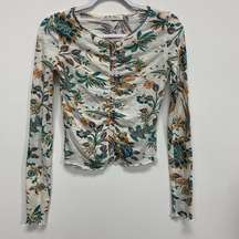 We The Free womens floral long sleeve Crop tops size extra small cynch front