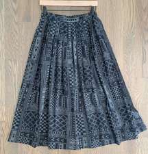 Vintage Woven Pleated Midi Skirt Black and Grey Print Size 8