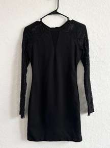 Black Lace Dress Long Sleeve Lace Up Back Size Small Business Office