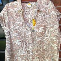 NEW C&C California Hibiscus/Leaf 100% Linen Short Sleeve Button-Up Shirt L