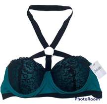 NWT Frederick’s of Hollywood Green Lace Halter Harness Padded Push-up Bra