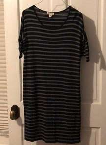 Eliane Rose Navy and Gray Striped Short Sleeve Dress Size Small